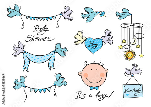Baby boy set of vector elements
