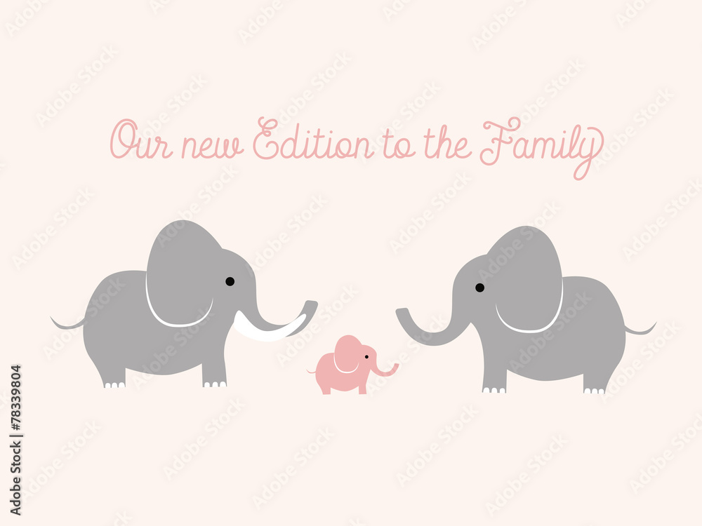 Fototapeta premium Baby announcement with elephants. Vector design.