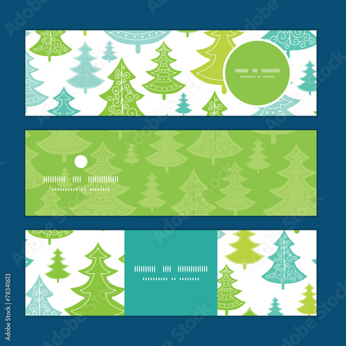 Vector holiday christmas trees horizontal banners set pattern