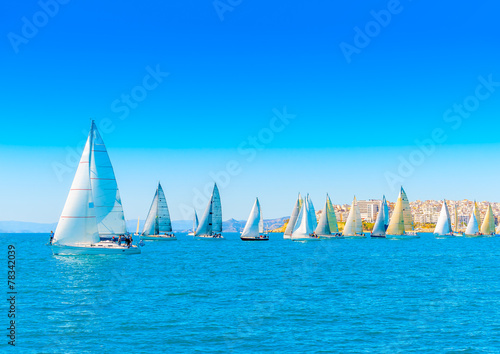 Sailing boats during a regatta at Saronic gulf in Athens Greece