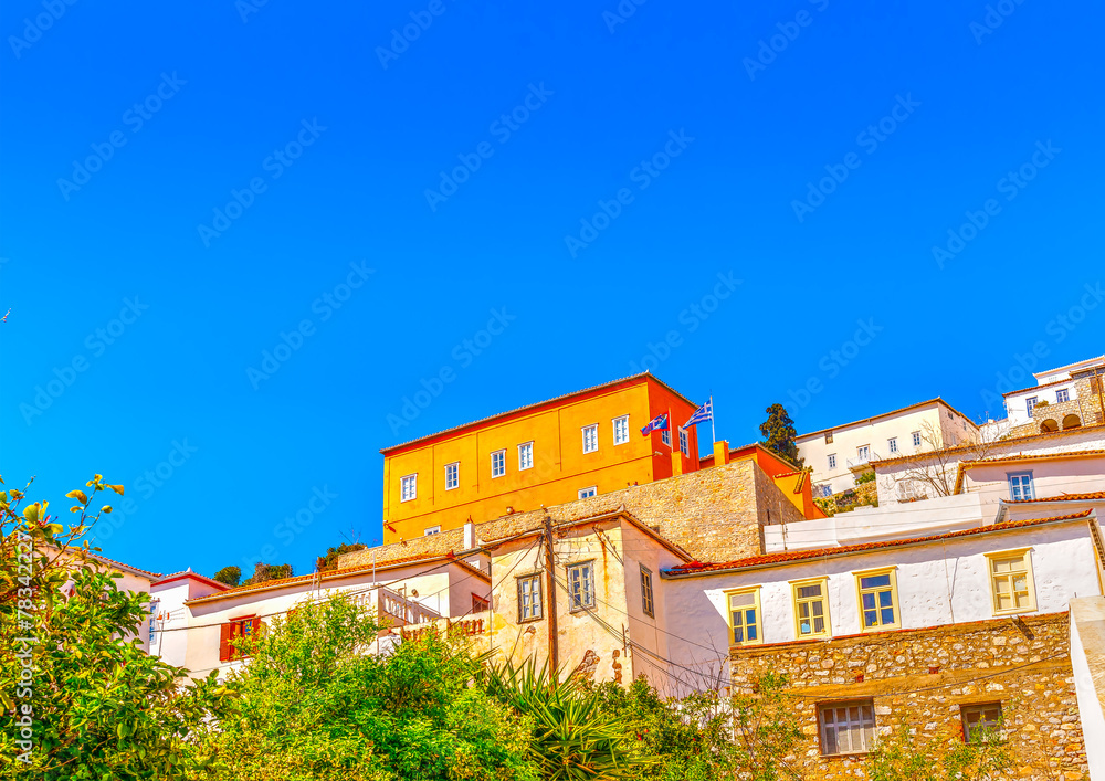 the pictorial Hydra island in Saronic gulf in Greece. HDR