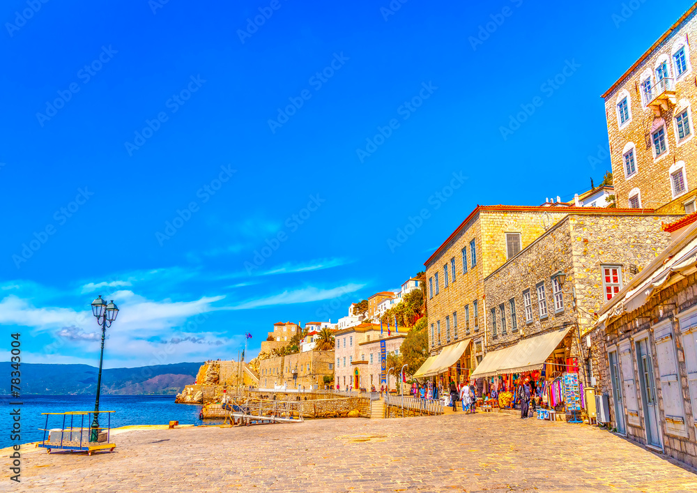 the pictorial port of Hdra island in Greece. HDR processed