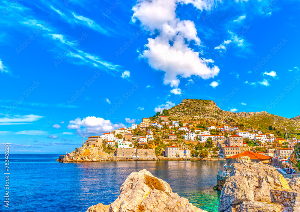 the pictorial port of Hydra island in Greece. HDR processed