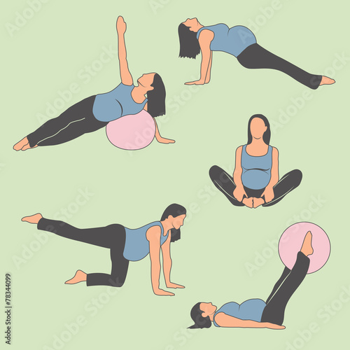 Healthy Pregnant Woman Exercise, Stretching, and Yoga Icons