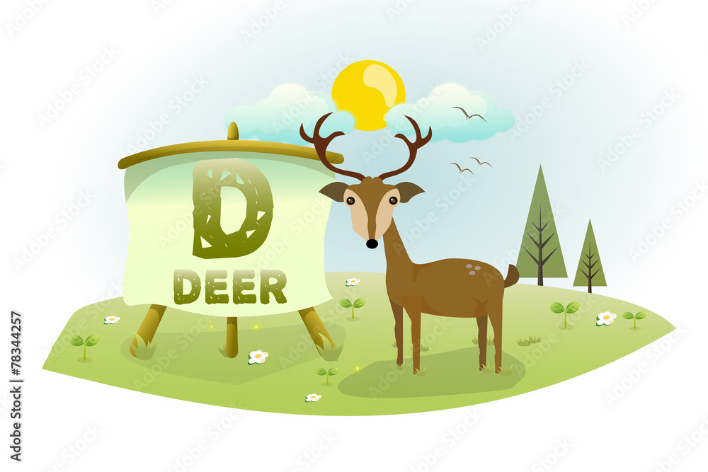 Funny Cartoon Alphabet D With Deer Funny Cartoon Alphabet D With Deer