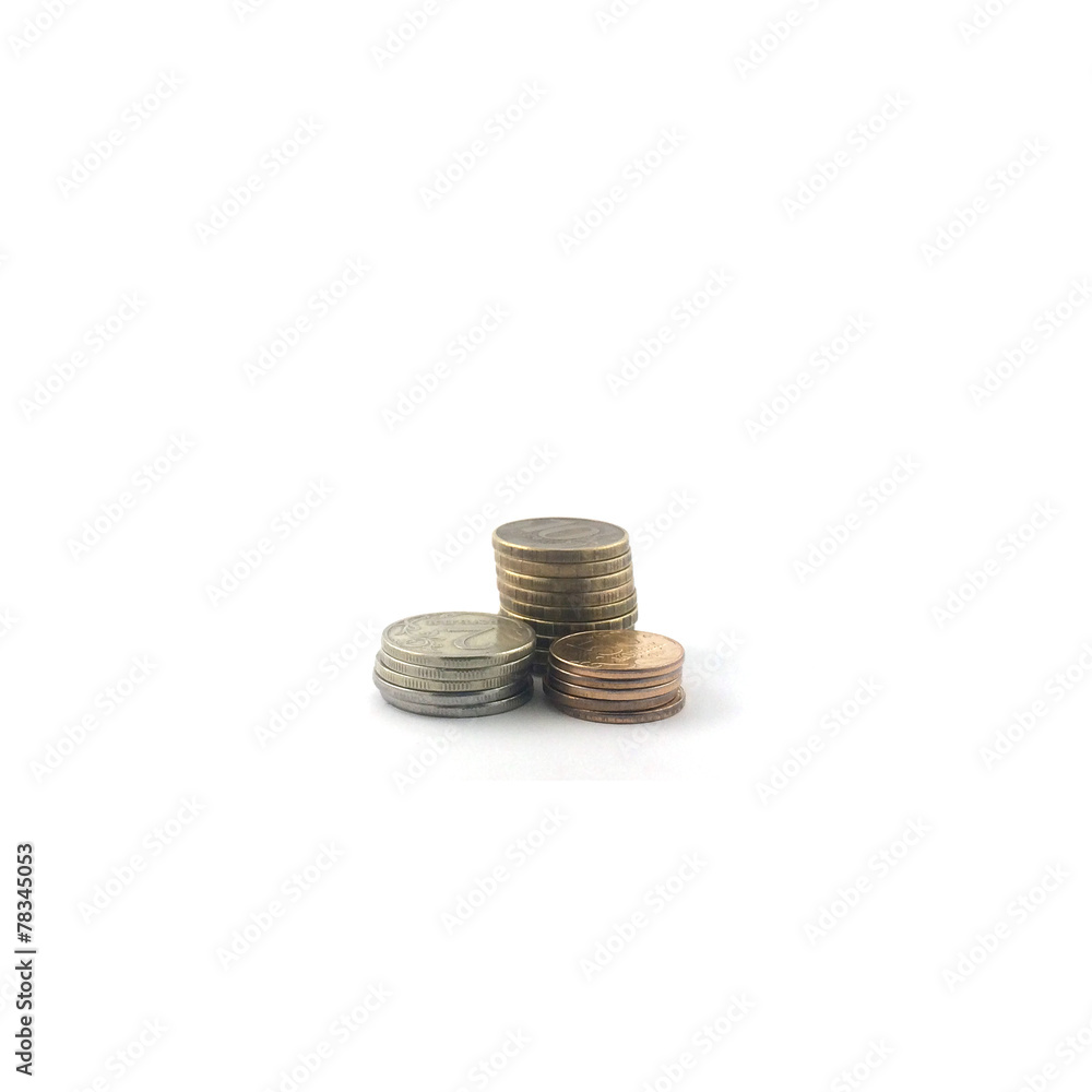 Golden russian coins isolated on white background Golden russian coins isolated on white background