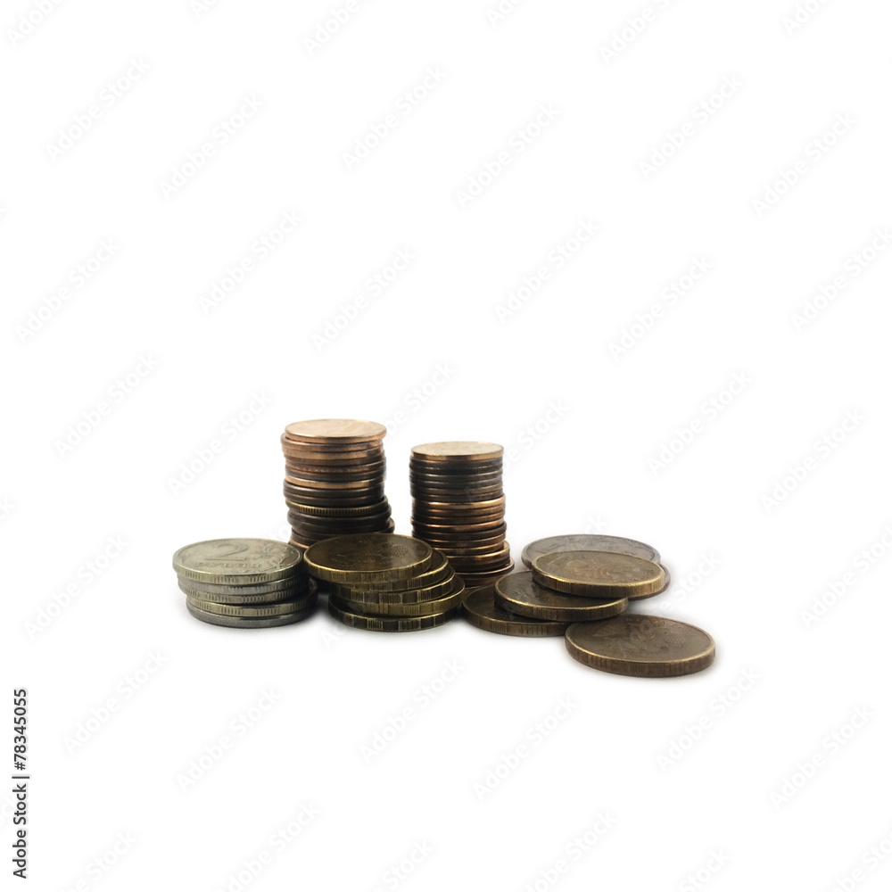 Golden russian coins isolated on white background Golden russian coins isolated on white background