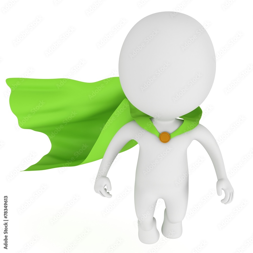 Fototapeta premium 3d brave superhero with green cloak levitate above