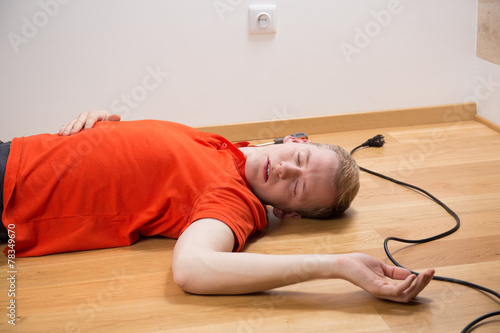 Photography Electrocuted electrician lying