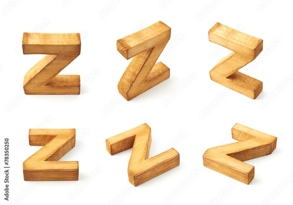 Set of six block wooden letters isolated Set of six block wooden letters isolated