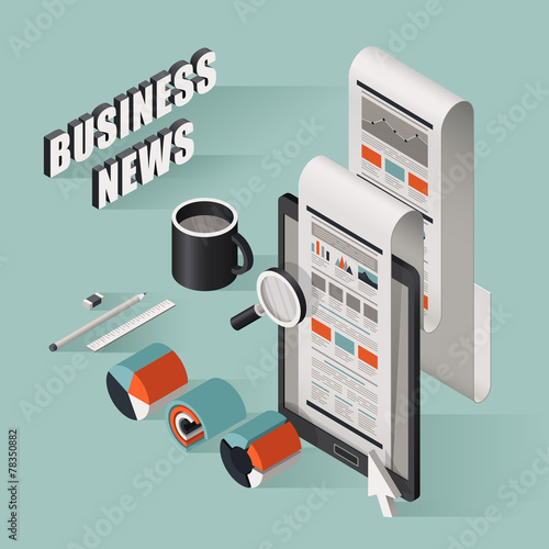 flat 3d isometric business news illustration