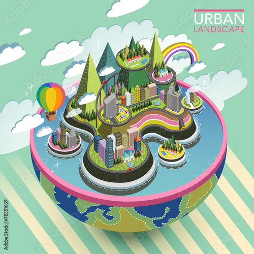 flat 3d isometric lovely urban landscape