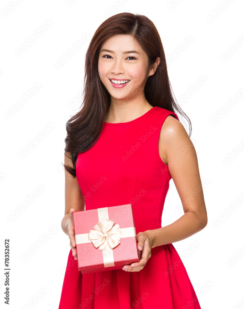 Woman hold with gift box Woman hold with gift box
