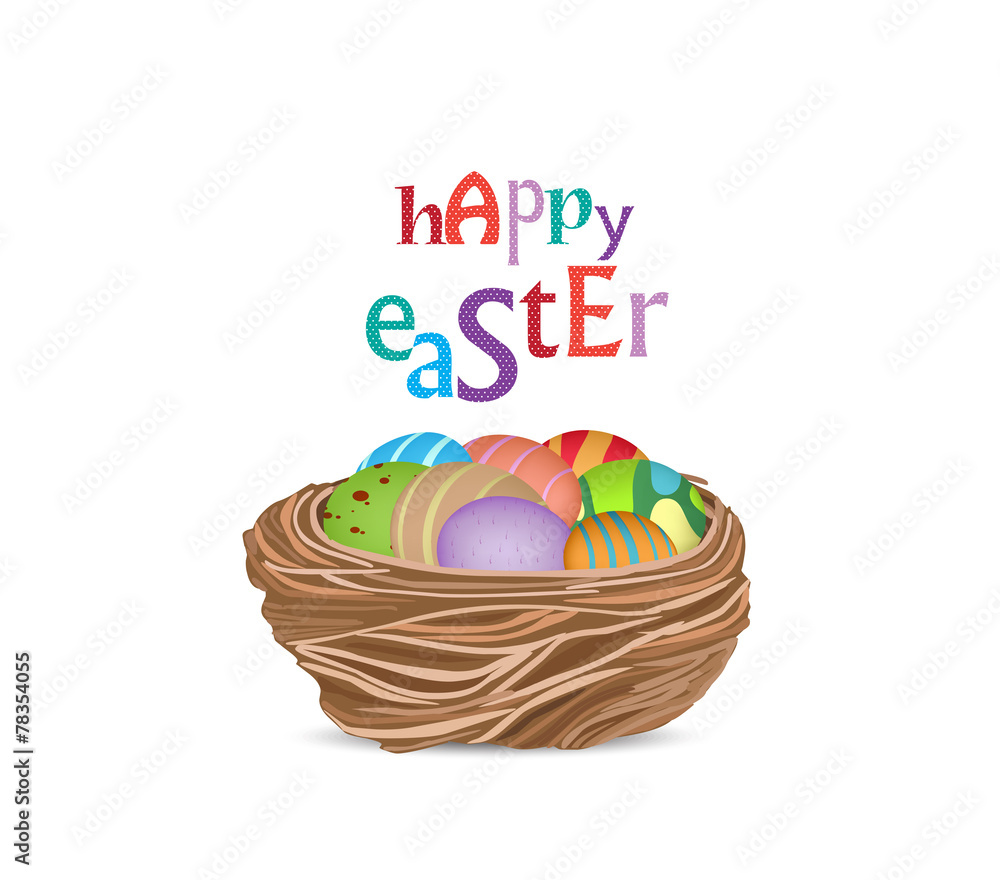 happy easter with basket of eggs happy easter with basket of eggs