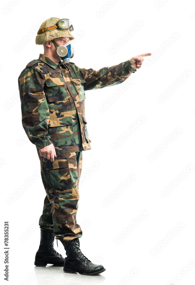 Soldier with a respirator Soldier with a respirator
