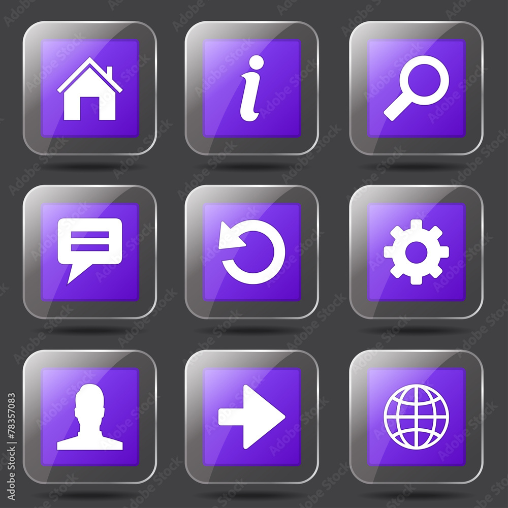 Web Internet Square Vector Violet Icon Design Set Web Internet Square Vector Violet Icon Design Set