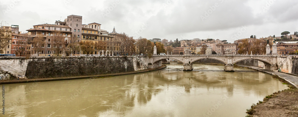 View at Tiber riverbank in Rome.