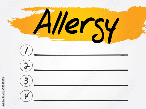 Allergy Blank List, vector concept background