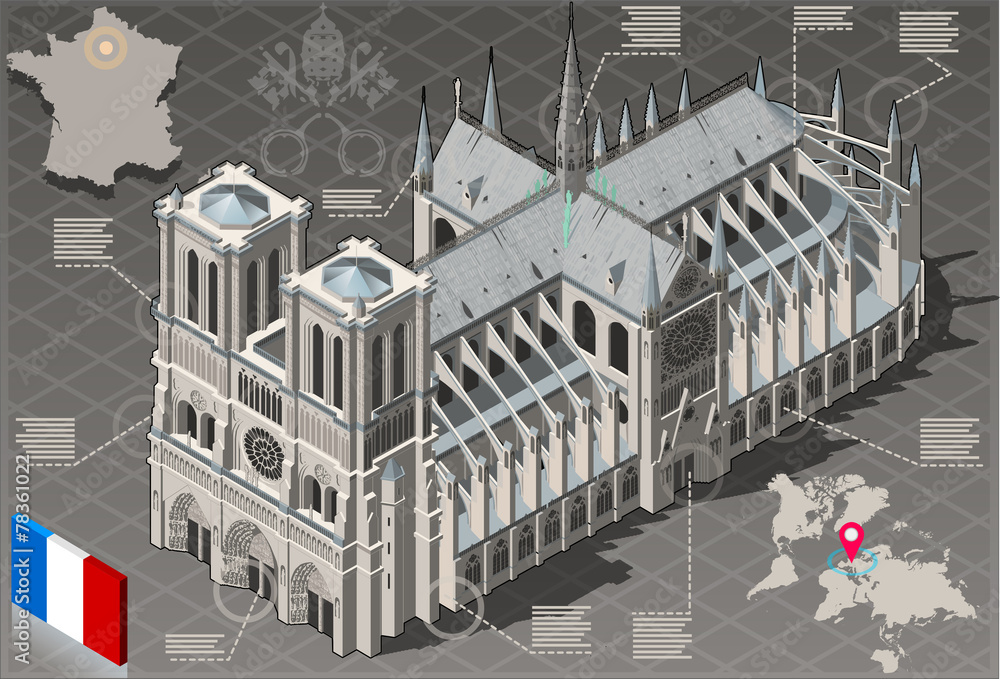 Fototapeta premium Izometryczny Infographic Notre Dame de Paris - Jakość HD