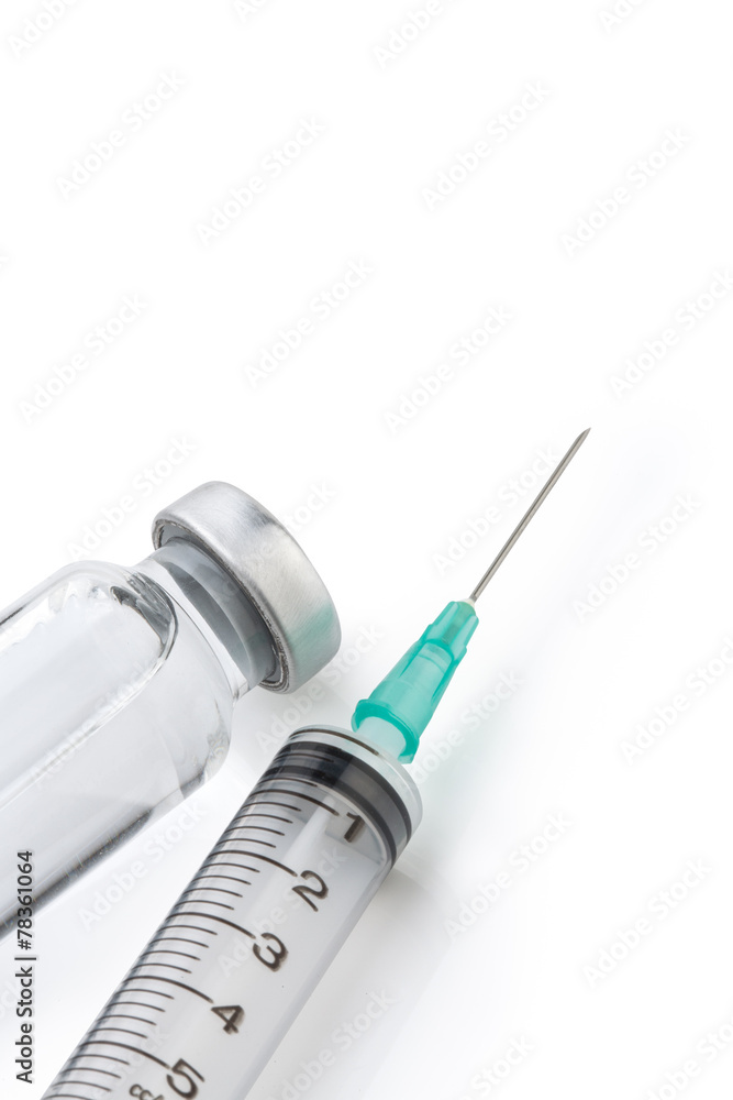 medical ampoules and syringe on white background medical ampoules and syringe on white background
