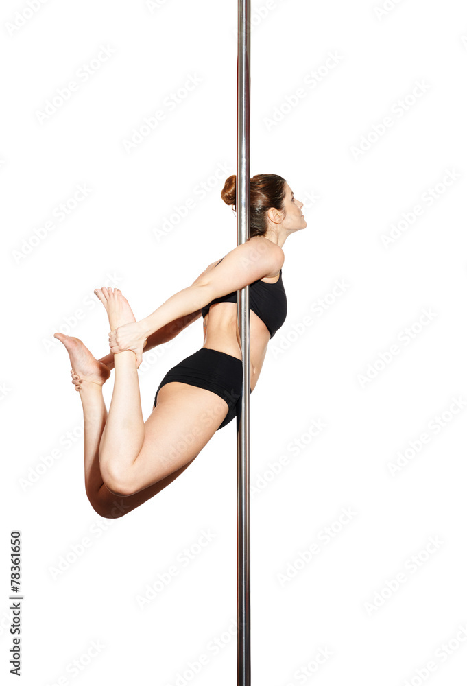 Young woman exercise pole dance, isolated on white Young woman exercise pole dance, isolated on white
