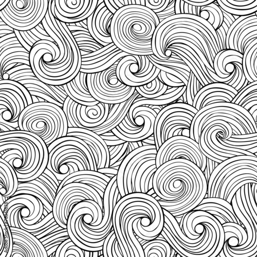 3D Fototapete Wellen - Fototapete Waves and clouds. Seamless abstract hand drawn pattern