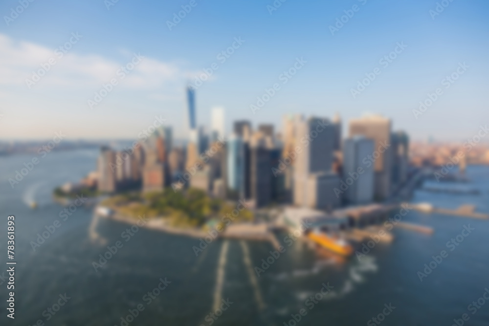 New York Downtown Aerial View. Blurred Background.