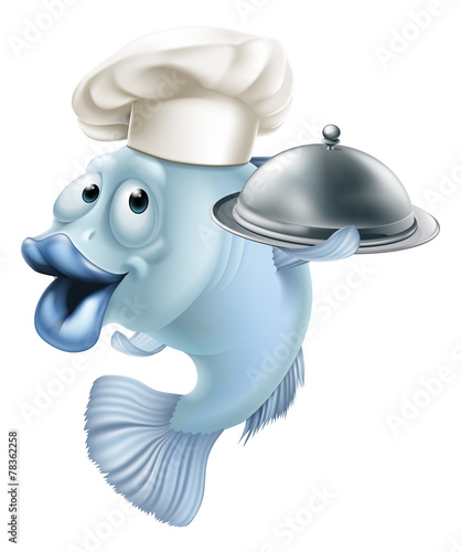 Cartoon chef fish and cloche