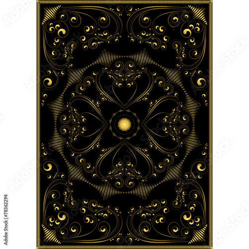 Decorative gold oriental pattern on a black background.