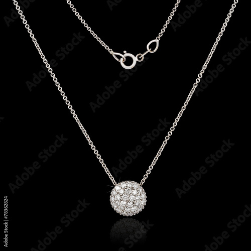 Fototapeta White gold necklace with diamonds