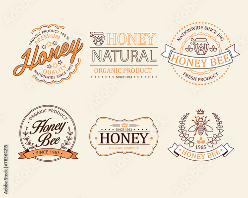 Honey and bees vector badges and labels for any use.