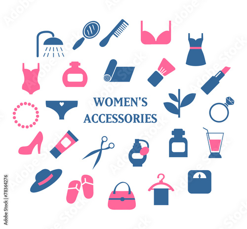 Woman accessories icons set vector