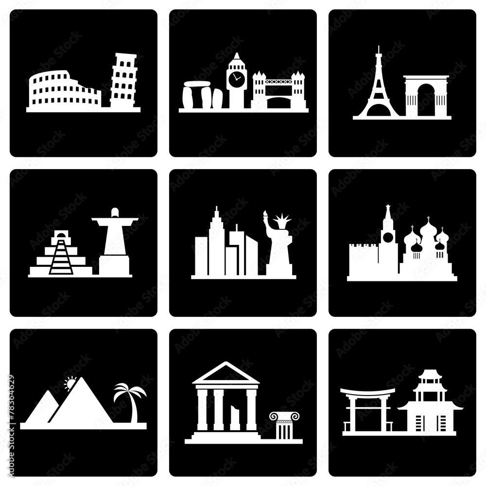 Vector black landmarks icon set