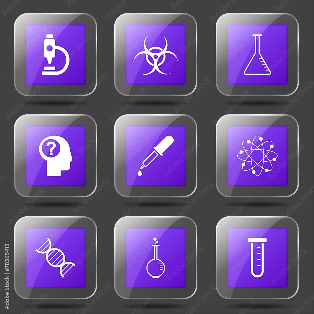 Science Instruments Square Vector Violet Icon Design Set Science Instruments Square Vector Violet Icon Design Set