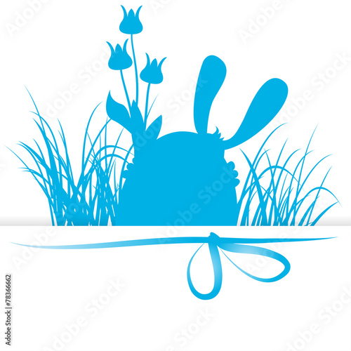 easter bunny, easter egg, grass, flowers, gift ribbon
