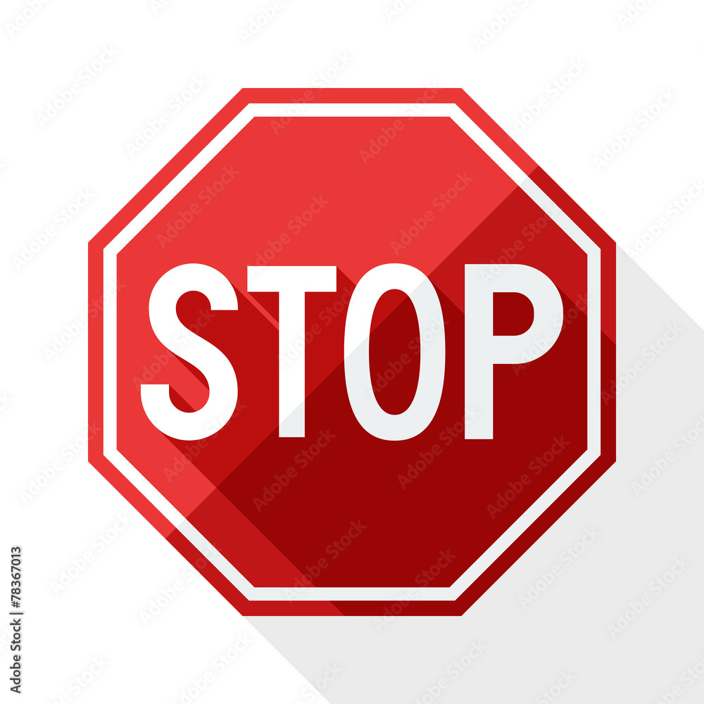 Stop sign with long shadow on white background Stop sign with long shadow on white background