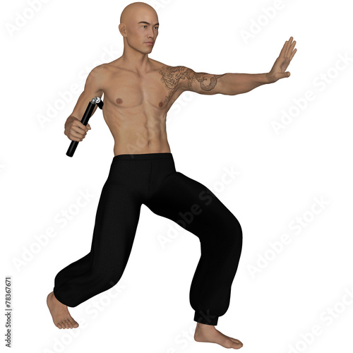 Kung Fu monk with nunchaku