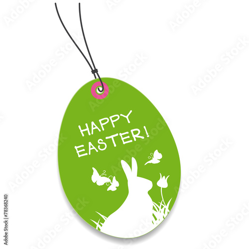 egg-shaped tag with easter bunny