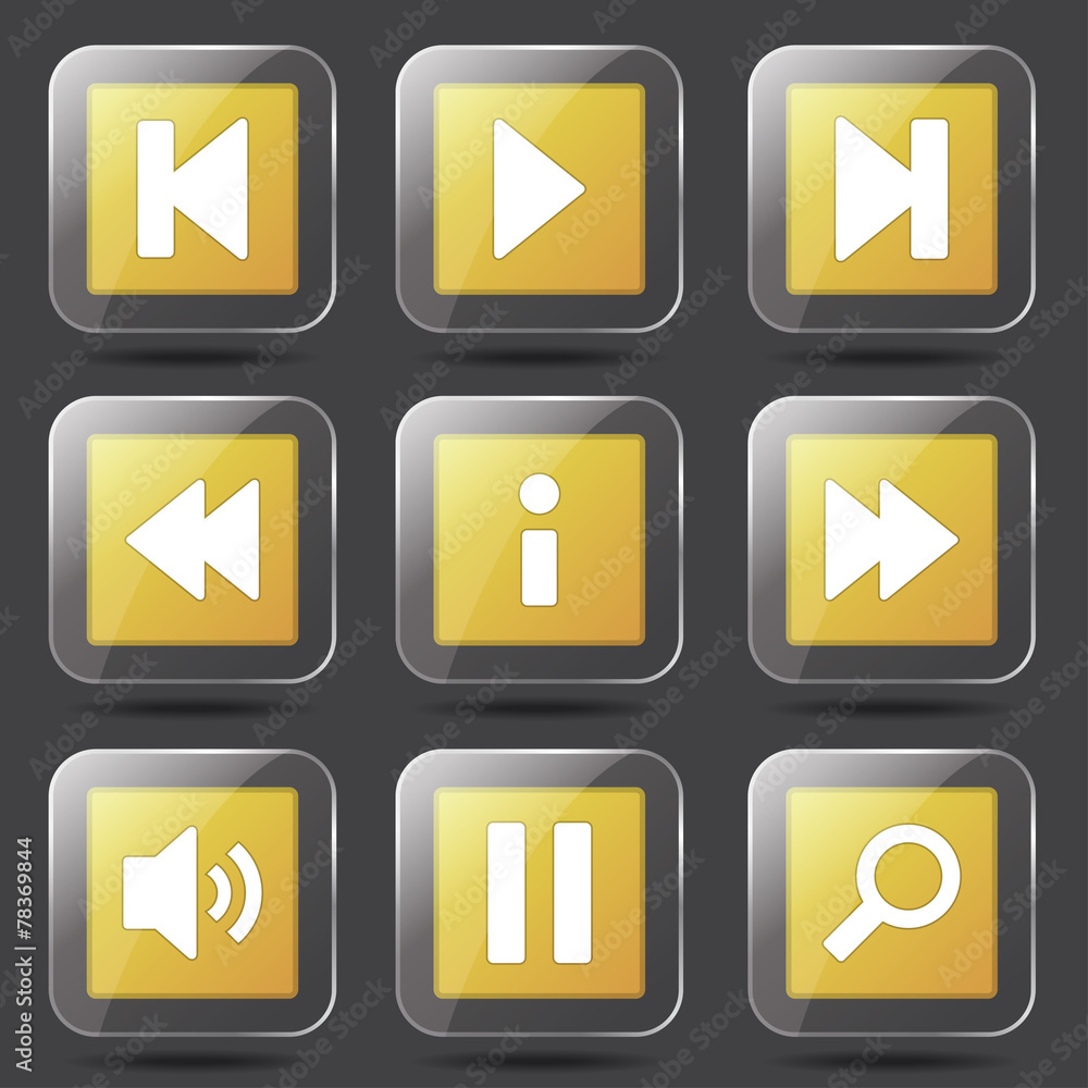 Multimedia Controller Square Vector Yellow Icon Design Set Multimedia Controller Square Vector Yellow Icon Design Set