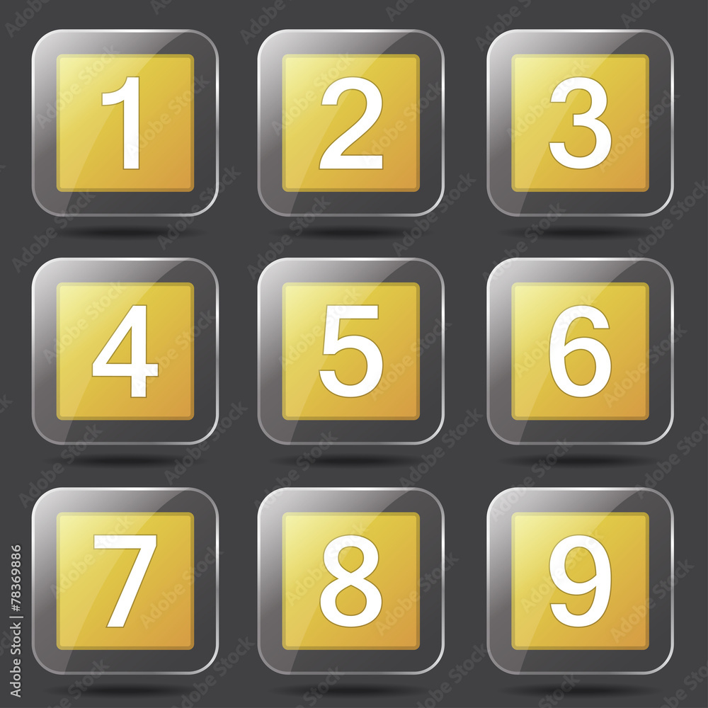 Numbers Counting Square Vector Yellow Icon Design Set Numbers Counting Square Vector Yellow Icon Design Set