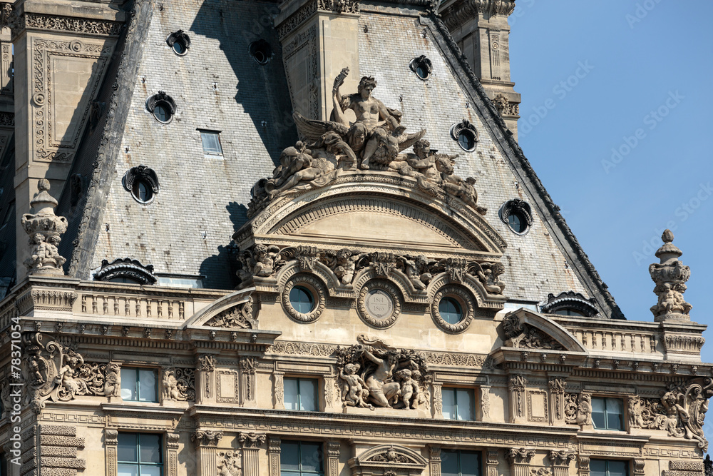 Paris -  Architectural fragments of Louvre building.