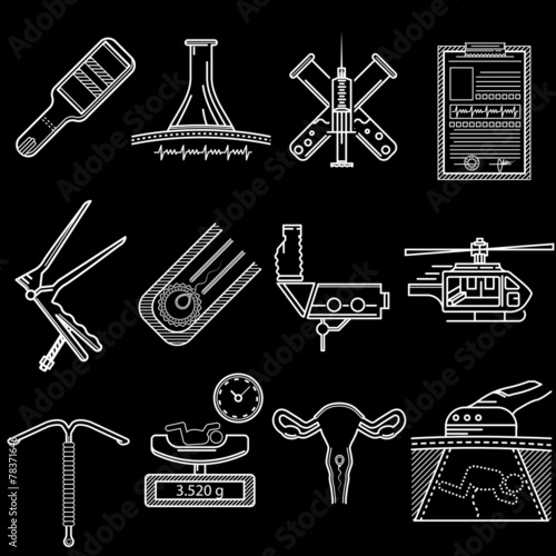Flat white line vector icons for obstetrics