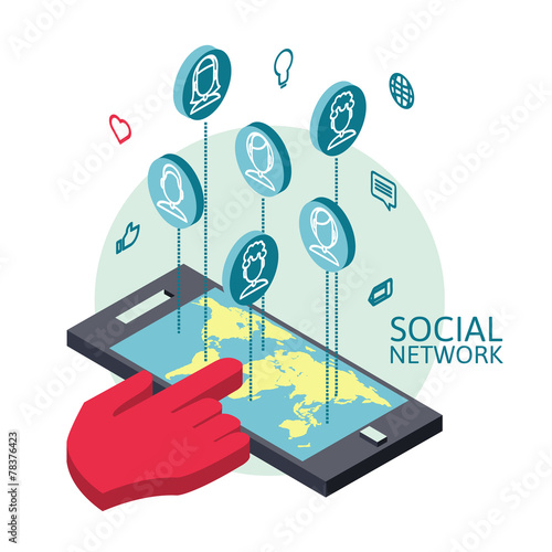 Conceptual image with social networks. Flat isometry