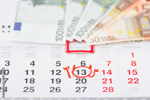 Friday 13 with the image of the imp, calendar with the euro currency