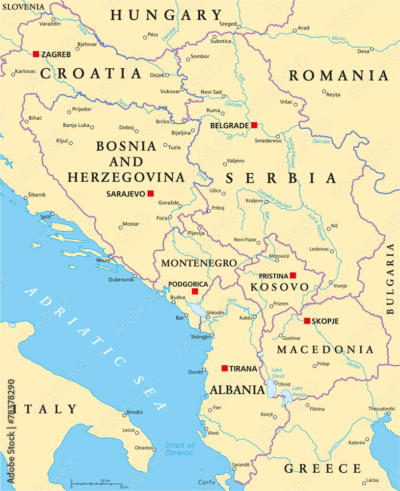 Fototapeta premium Central Balkan Political Map