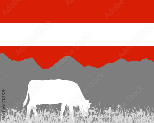 Kuh Alm und Oesterreichfahne