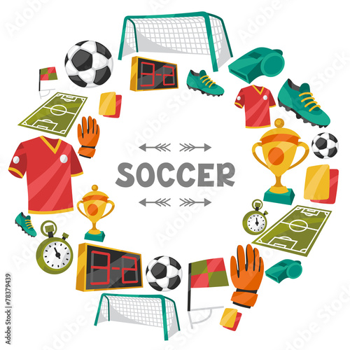 Sports background with soccer football symbols.