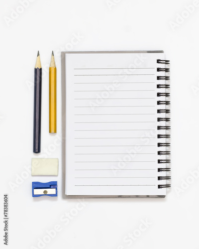 Wallpaper Mural High angle shot of blank note book, pencil, sharpener Torontodigital.ca