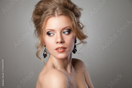Closeup of beautiful woman with evening make-up.