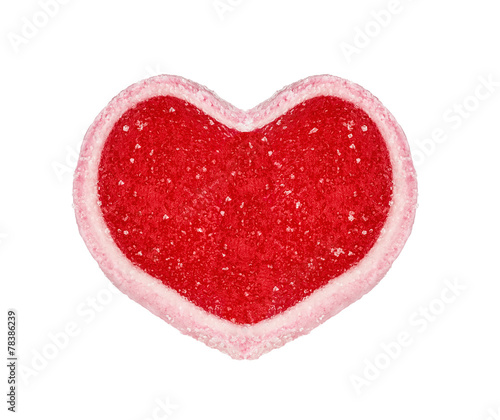 red marmeladny heart, from fruit jelly, isolated on the white